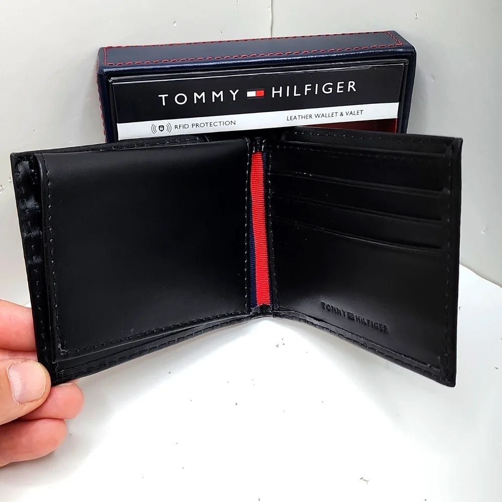 ⭐️TOMMY HILFIGER 💯 MENS WALLET BLACK, LEATHER WALLET